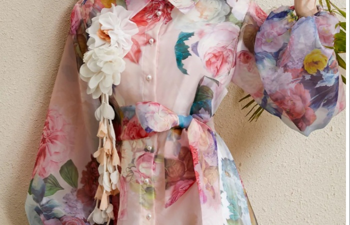 Corsage bandage long lapel autumn printing dress