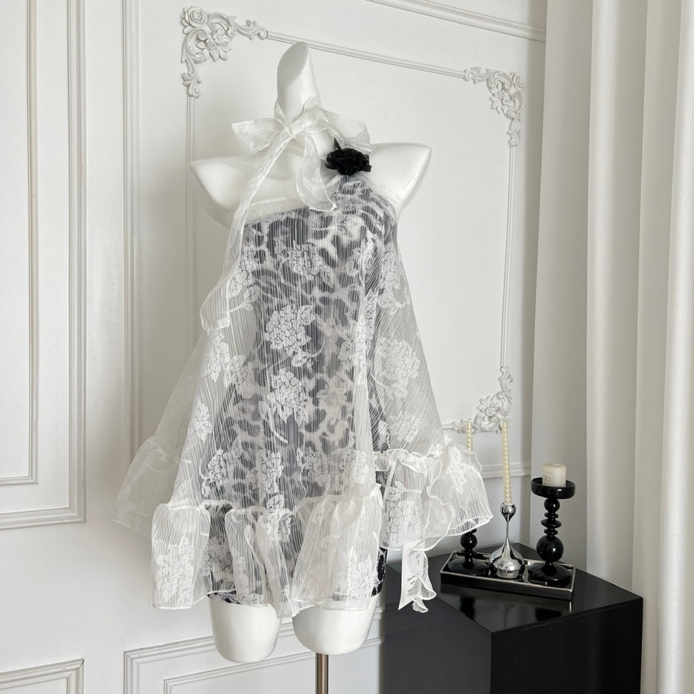 Streamer leopard dress enticement lace smock 2pcs set