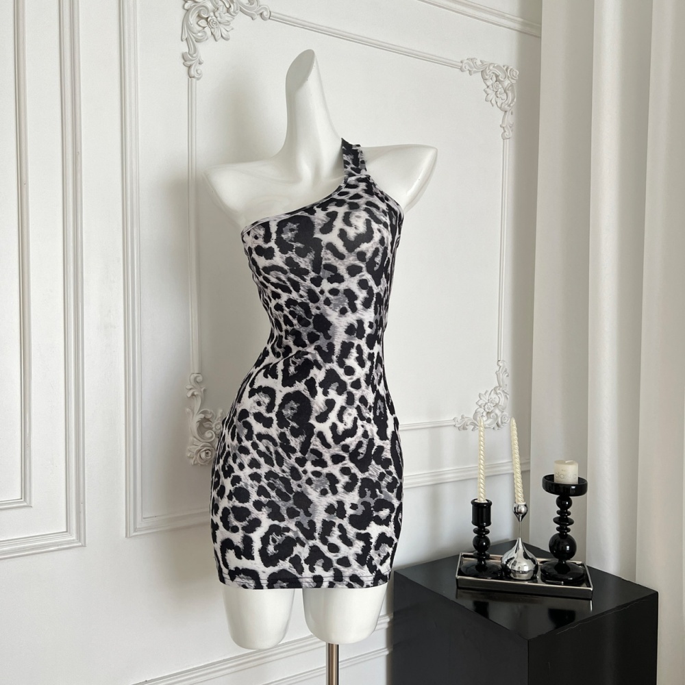 Streamer leopard dress enticement lace smock 2pcs set