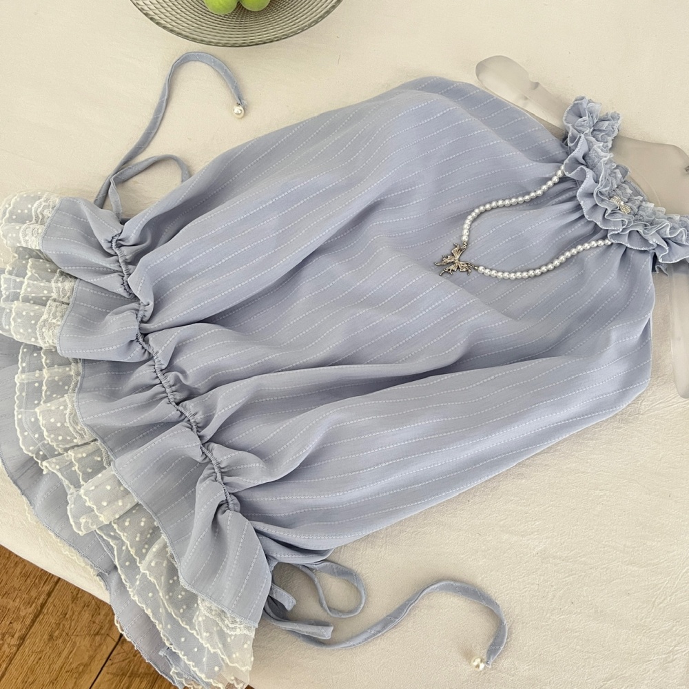 Blue short skirt enticement tops 2pcs set
