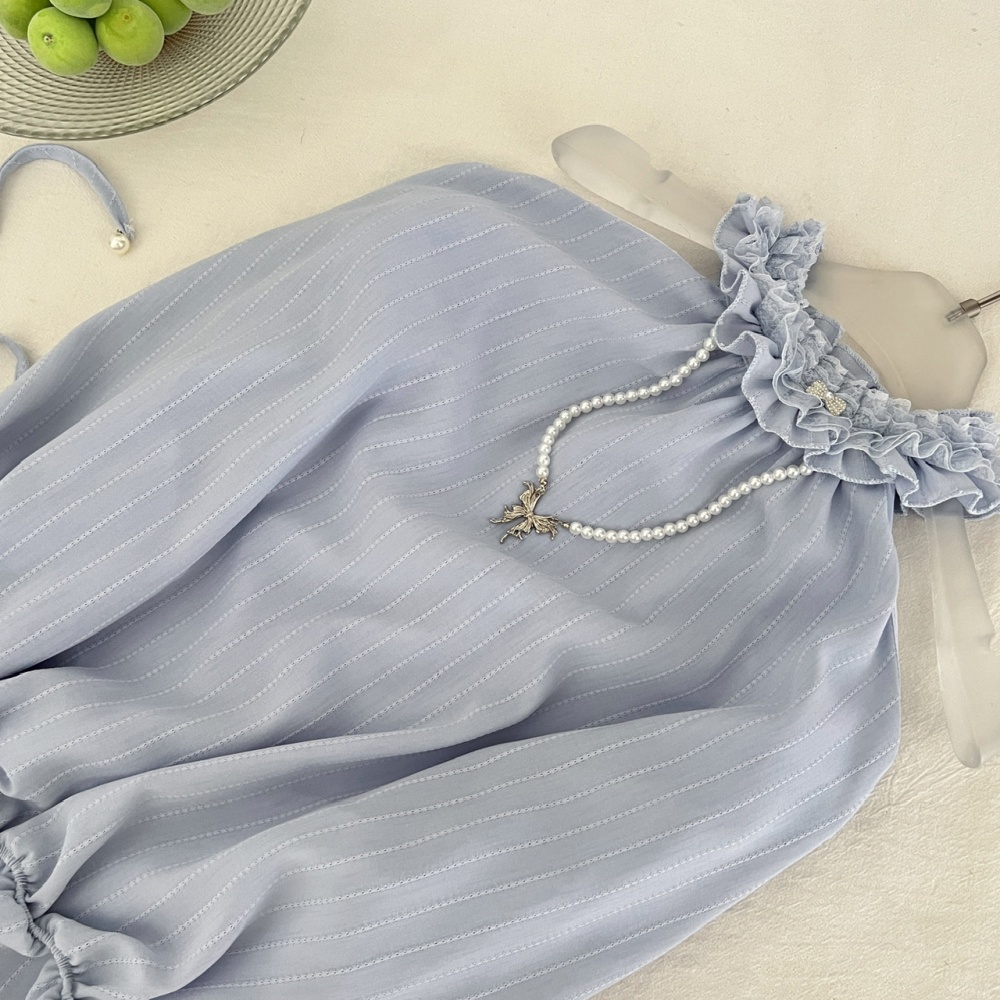 Blue short skirt enticement tops 2pcs set