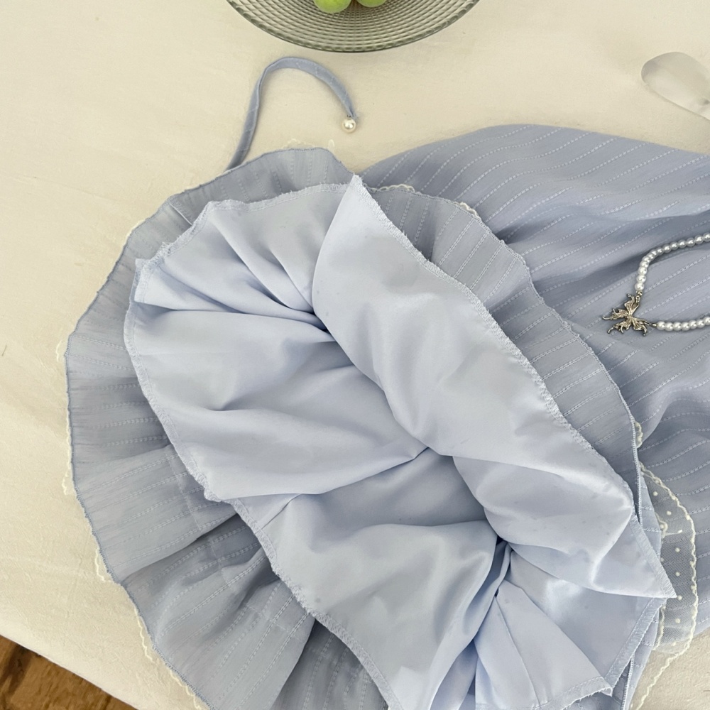 Blue short skirt enticement tops 2pcs set