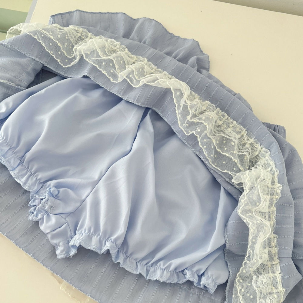 Blue short skirt enticement tops 2pcs set