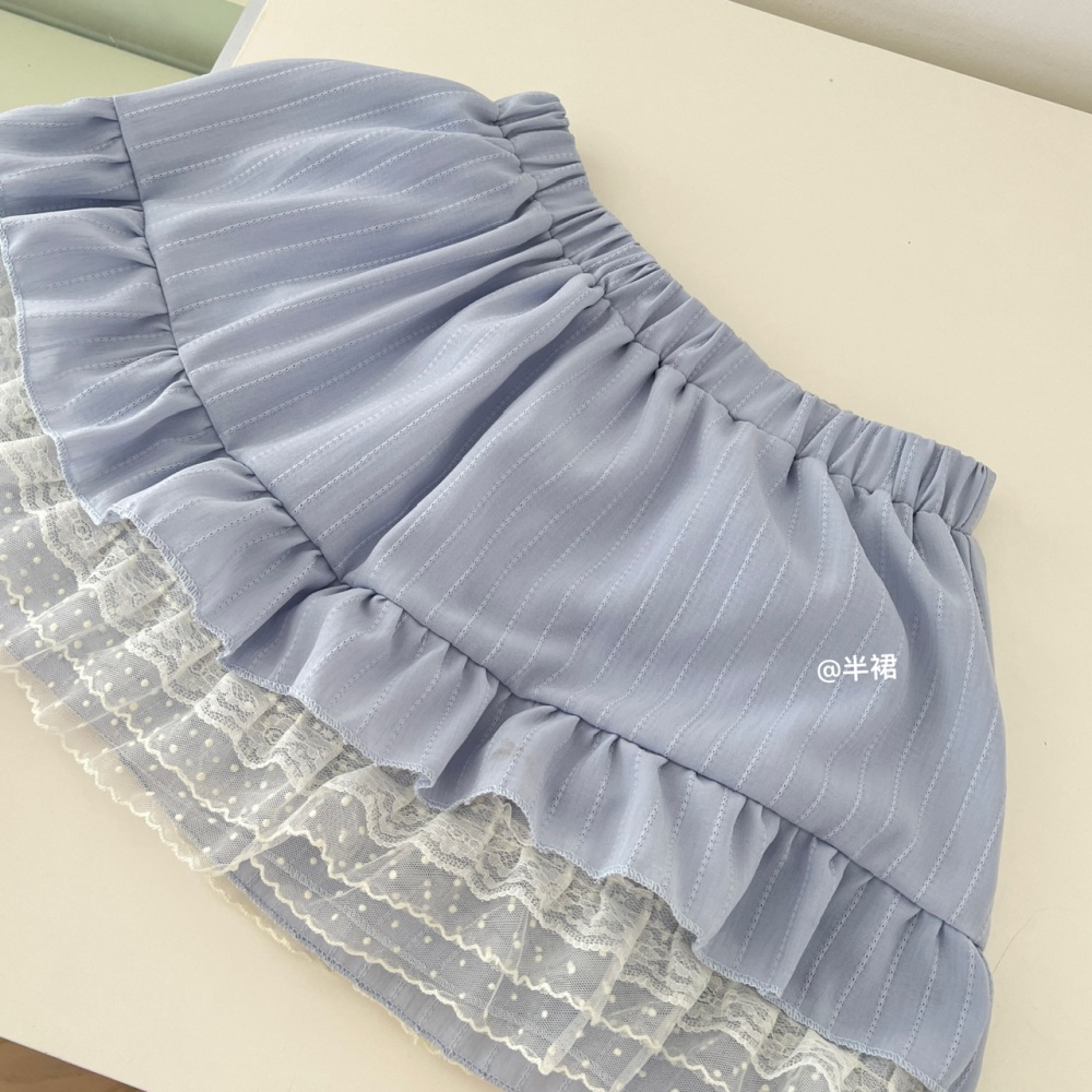 Blue short skirt enticement tops 2pcs set