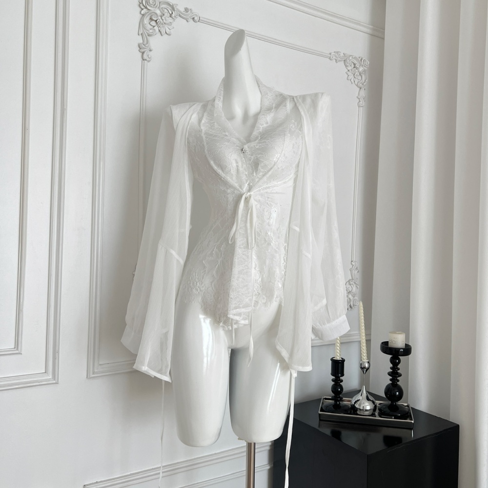 Autumn chiffon shirt thin it lace jacket for women
