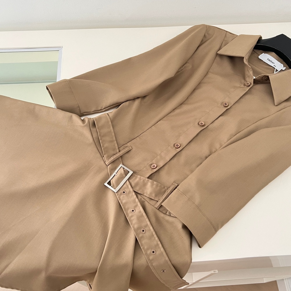 Temperament slim pinched waist shirt frenum pleated dress