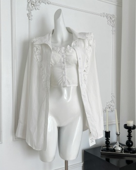 Flowers stereoscopic lace sexy bottoming shirt a set