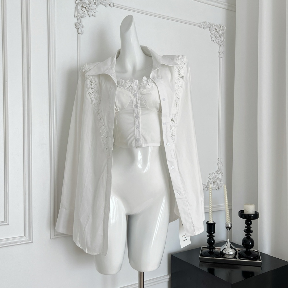 Flowers stereoscopic lace sexy bottoming shirt a set