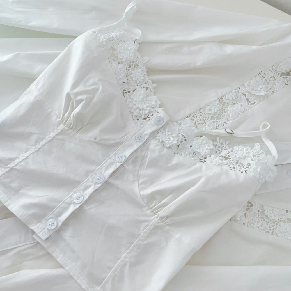 Flowers stereoscopic lace sexy bottoming shirt a set