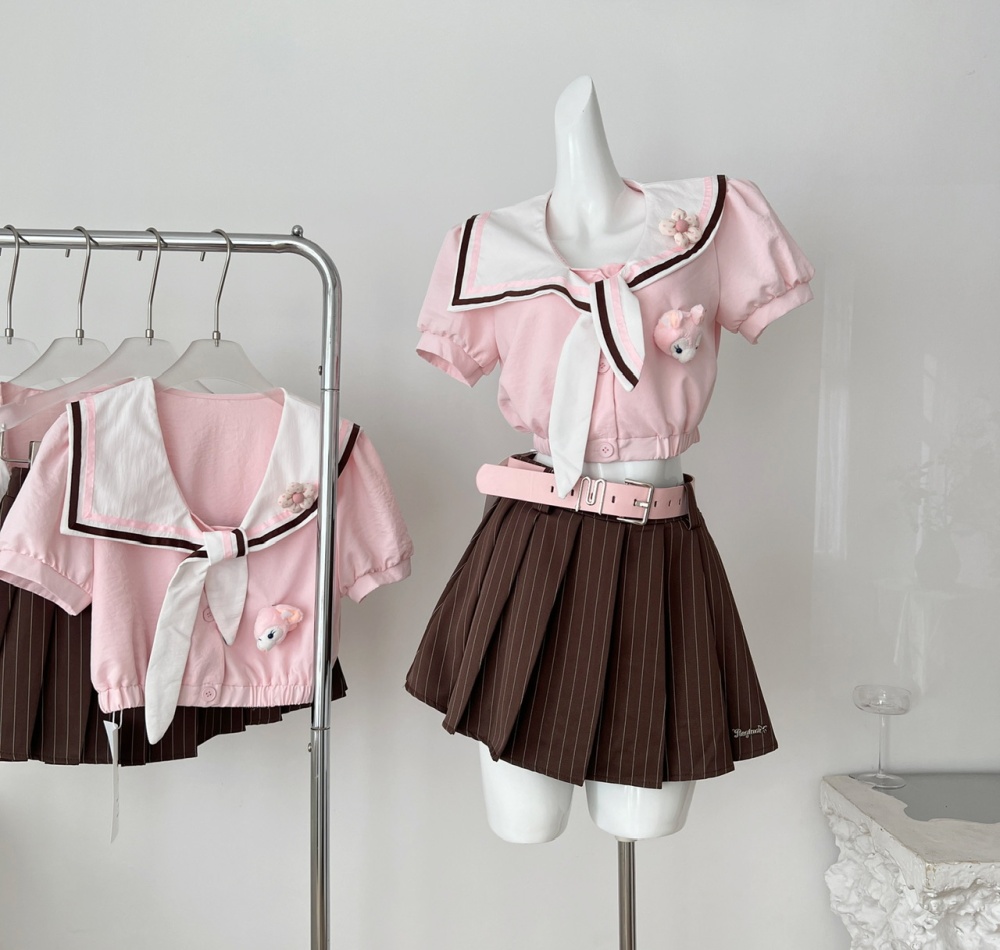 Japanese style slim skirt sweet tops 2pcs set for women