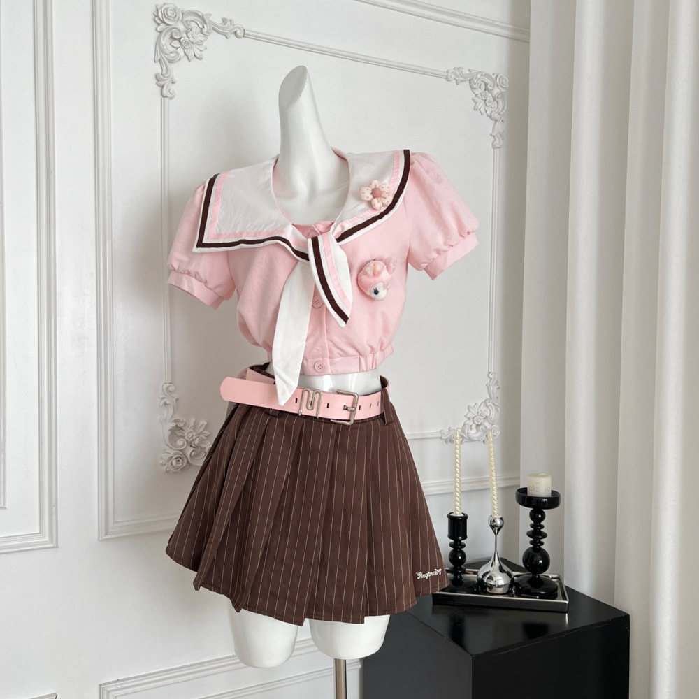 Japanese style slim skirt sweet tops 2pcs set for women
