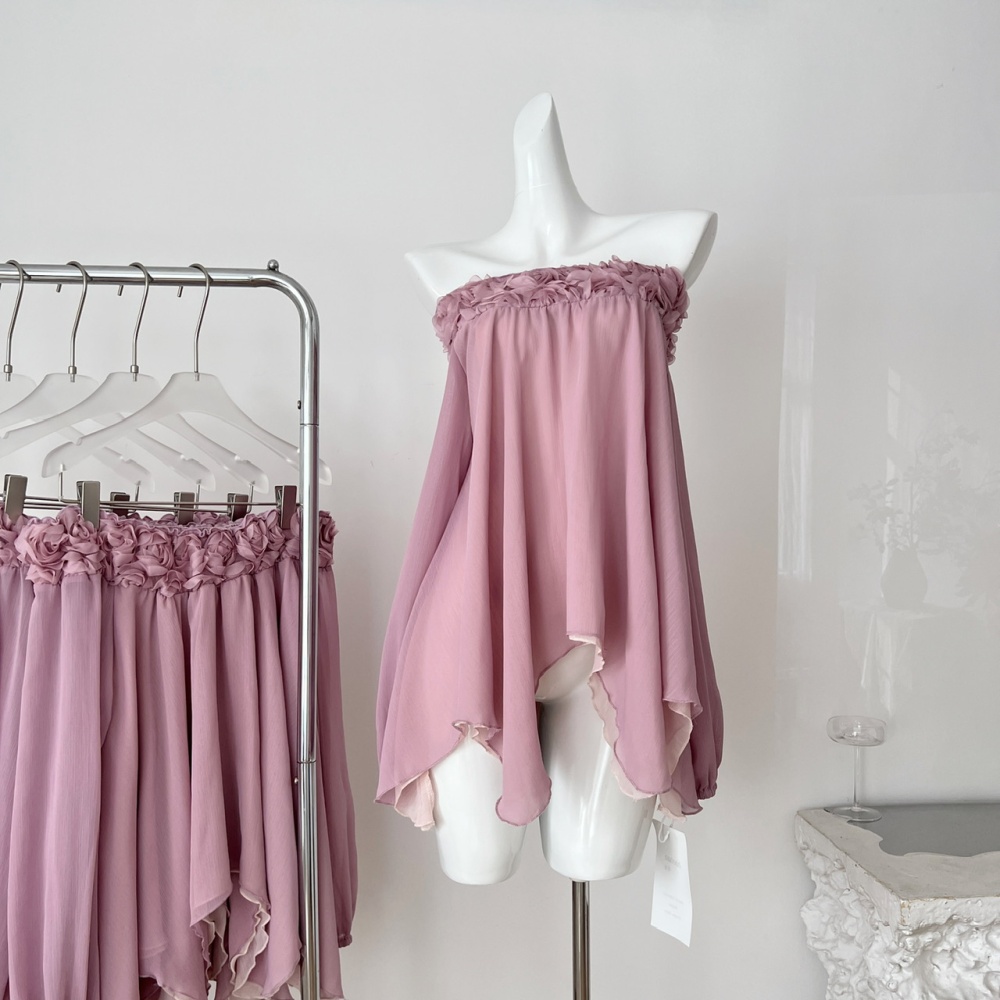 Colors purple rose stereoscopic chiffon shirt