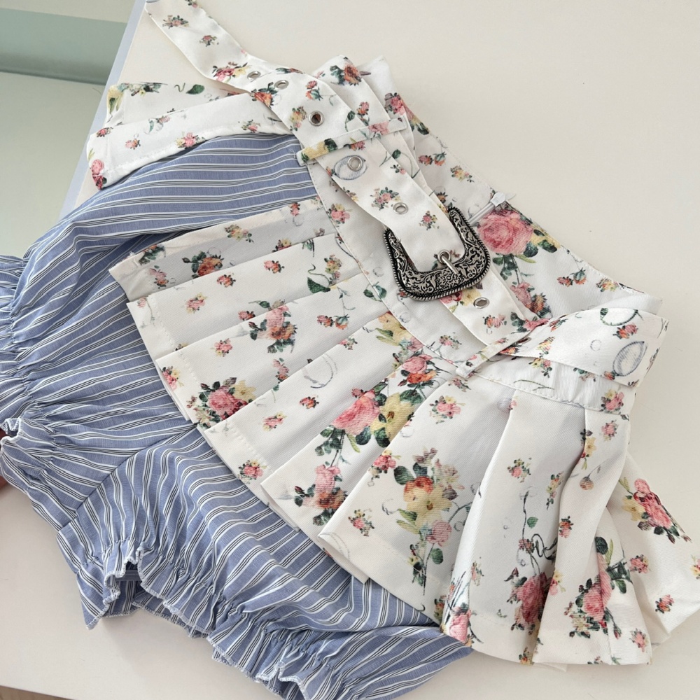 Korean style shirt spicegirl short skirt 2pcs set for women