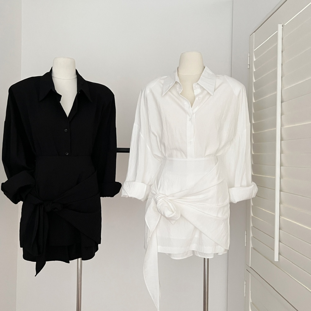 Slim short skirt temperament shirt 2pcs set for women