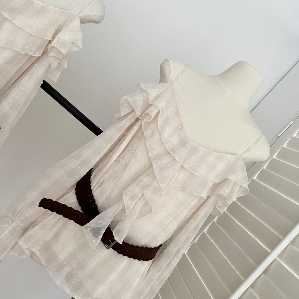 Autumn flat shoulder lotus leaf edges shirt for women