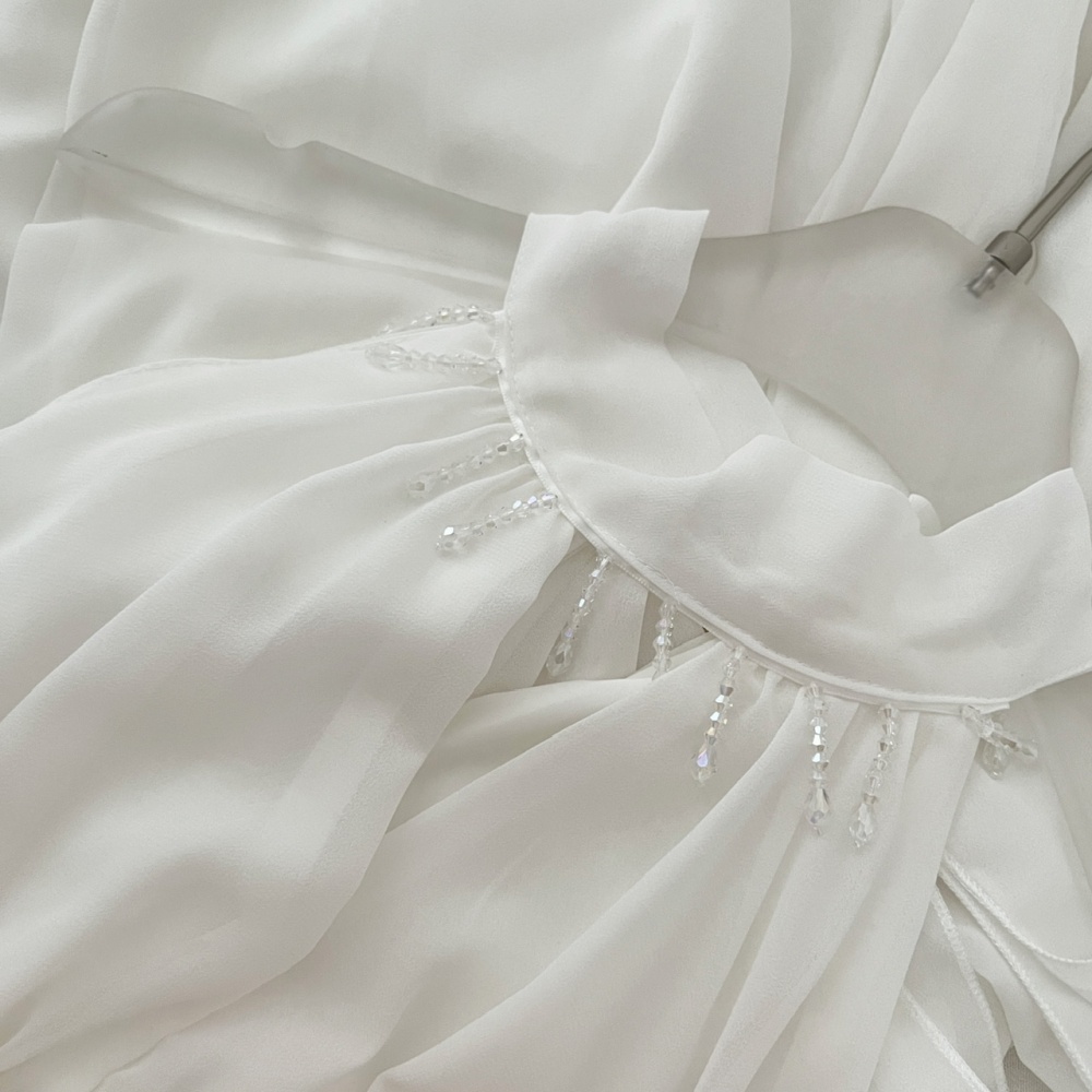 Halter streamer silk dress white real silk long dress