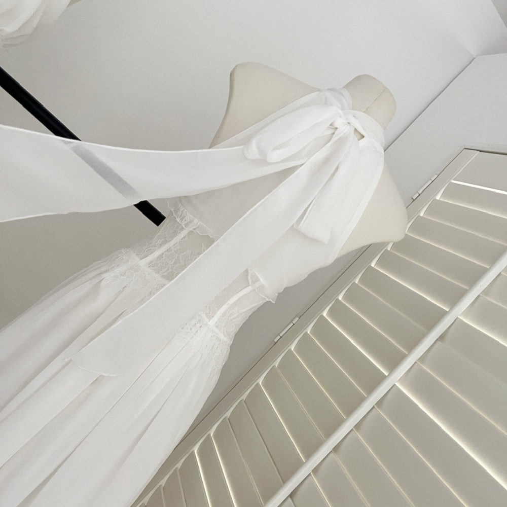 Halter streamer silk dress white real silk long dress