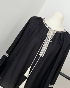Ribbon Korean style shirt slim round neck tops