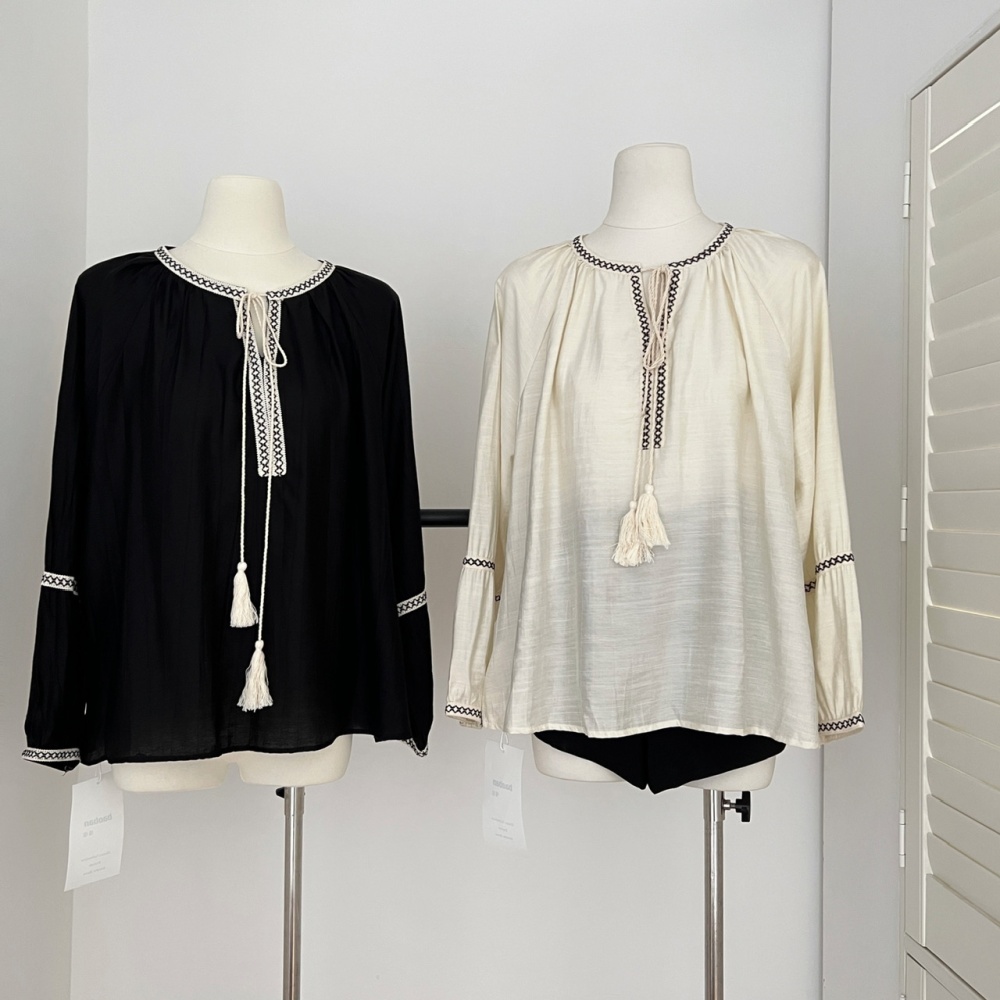 Ribbon Korean style shirt slim round neck tops