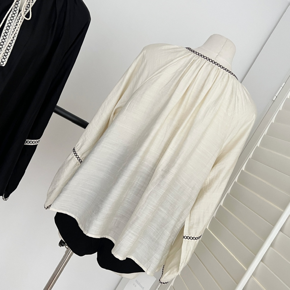 Ribbon Korean style shirt slim round neck tops