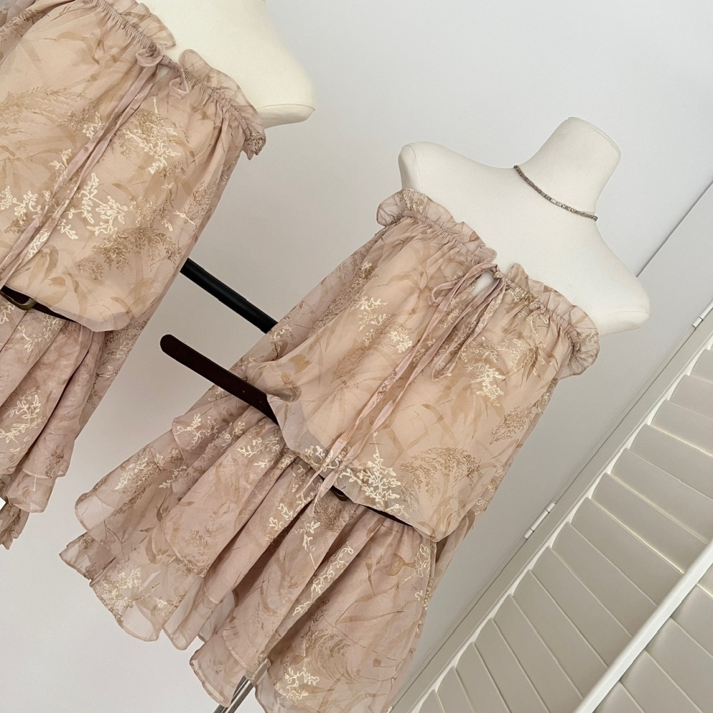 Pinched waist with belt lotus leaf edges tender dress