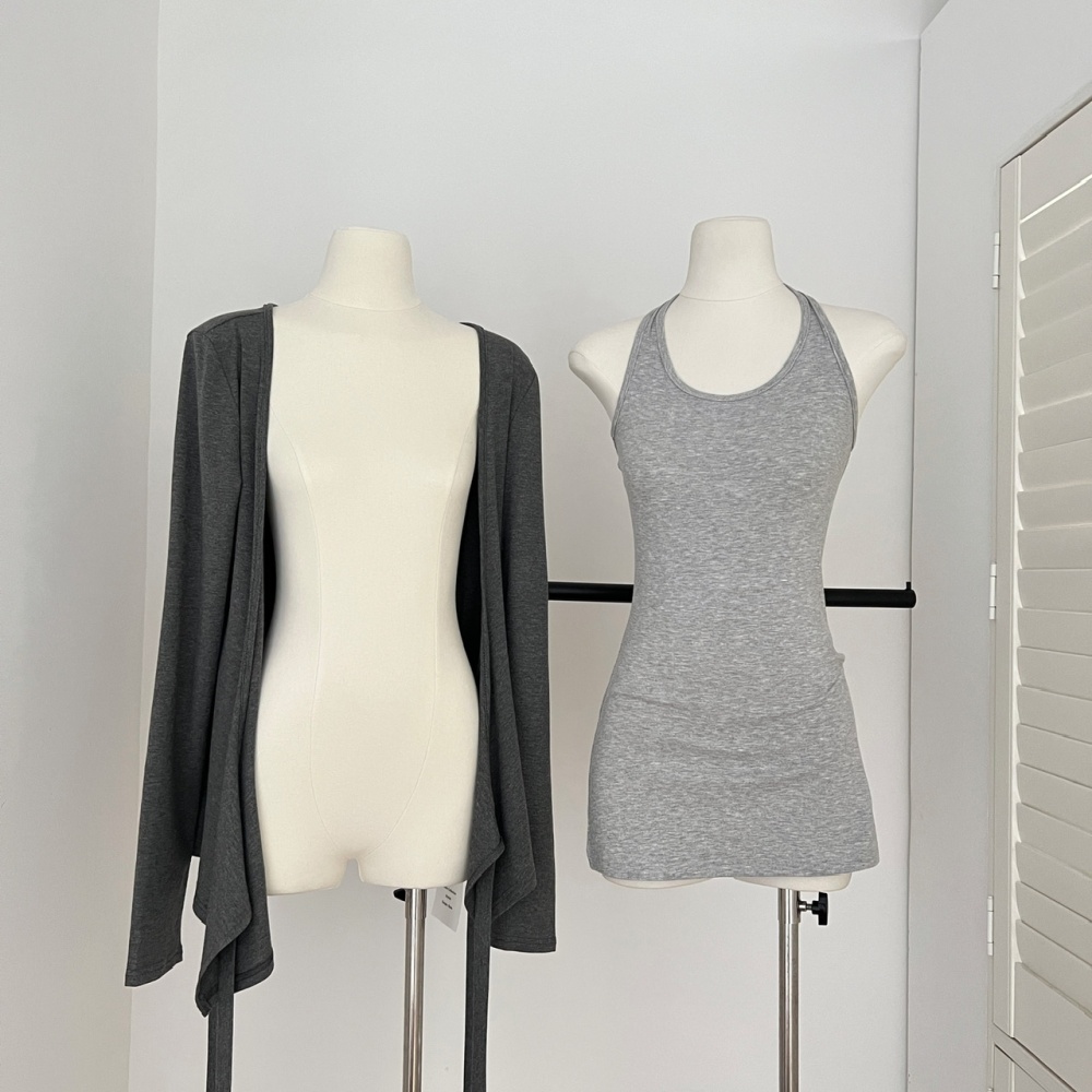 V-neck knitted dress long sleeve halter vest a set