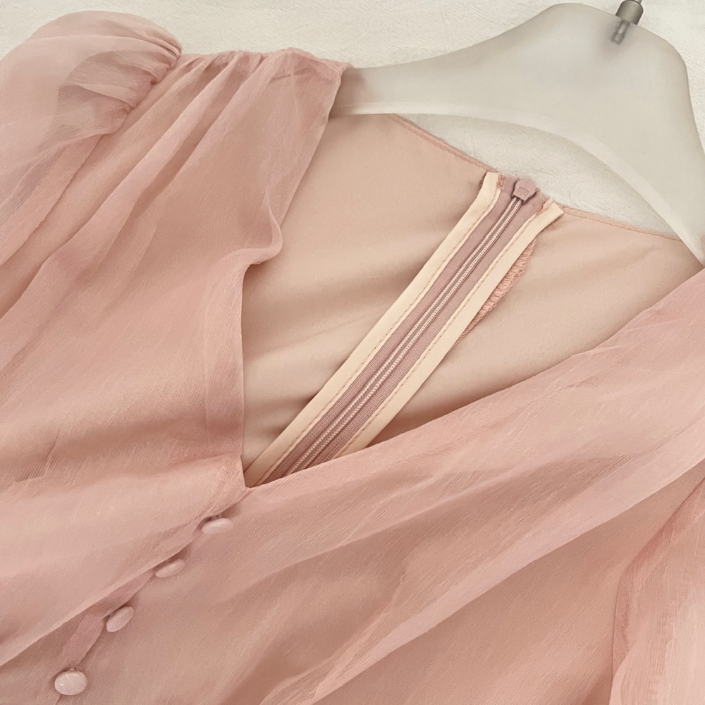 V-neck long sleeve pinched waist colors slim dress