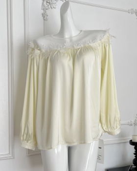 Temperament autumn shirt flat shoulder lace tops for women