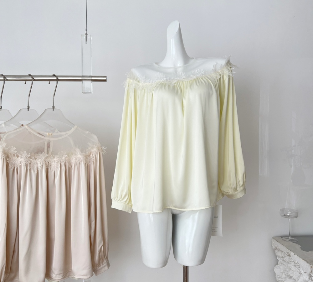 Temperament autumn shirt flat shoulder lace tops for women