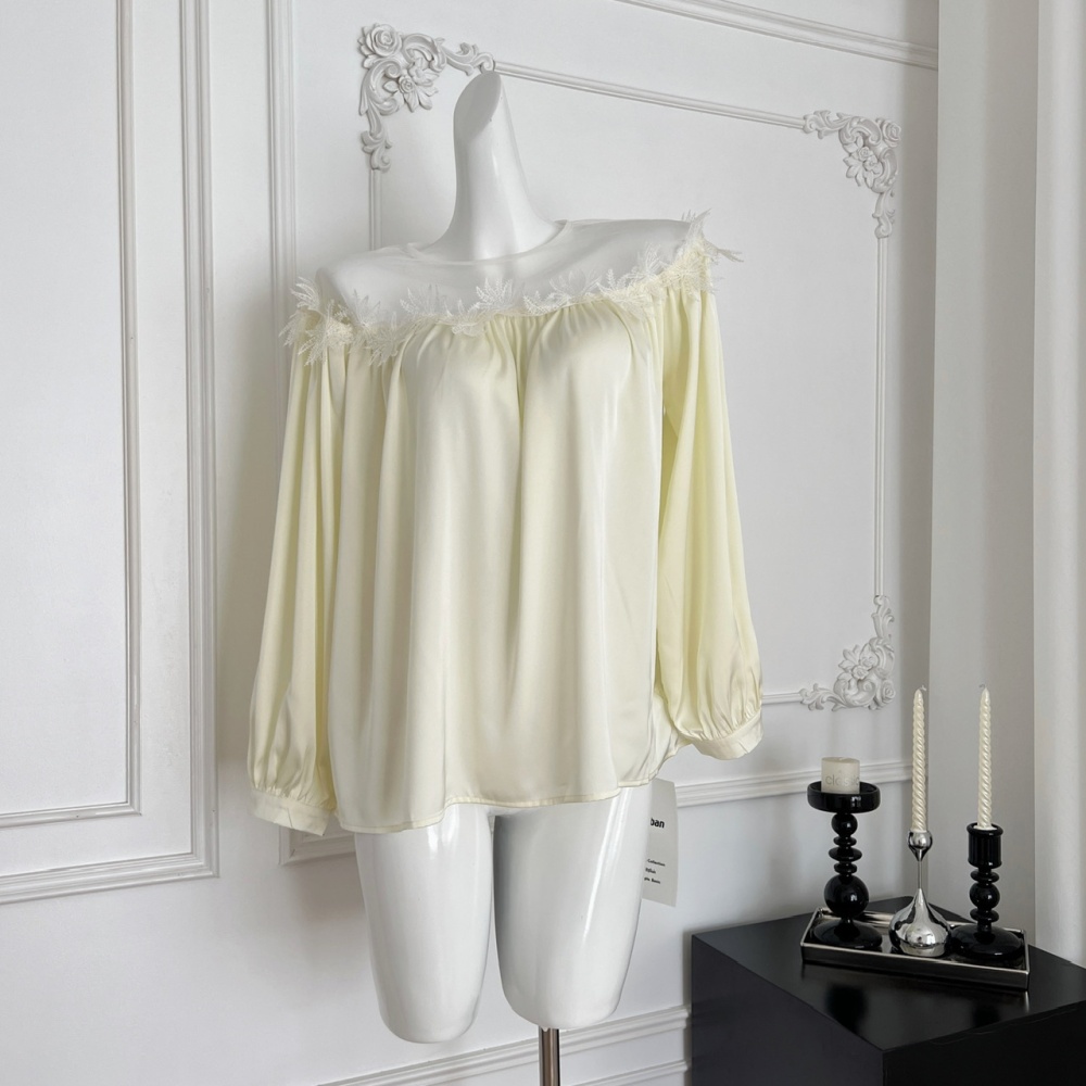 Temperament autumn shirt flat shoulder lace tops for women