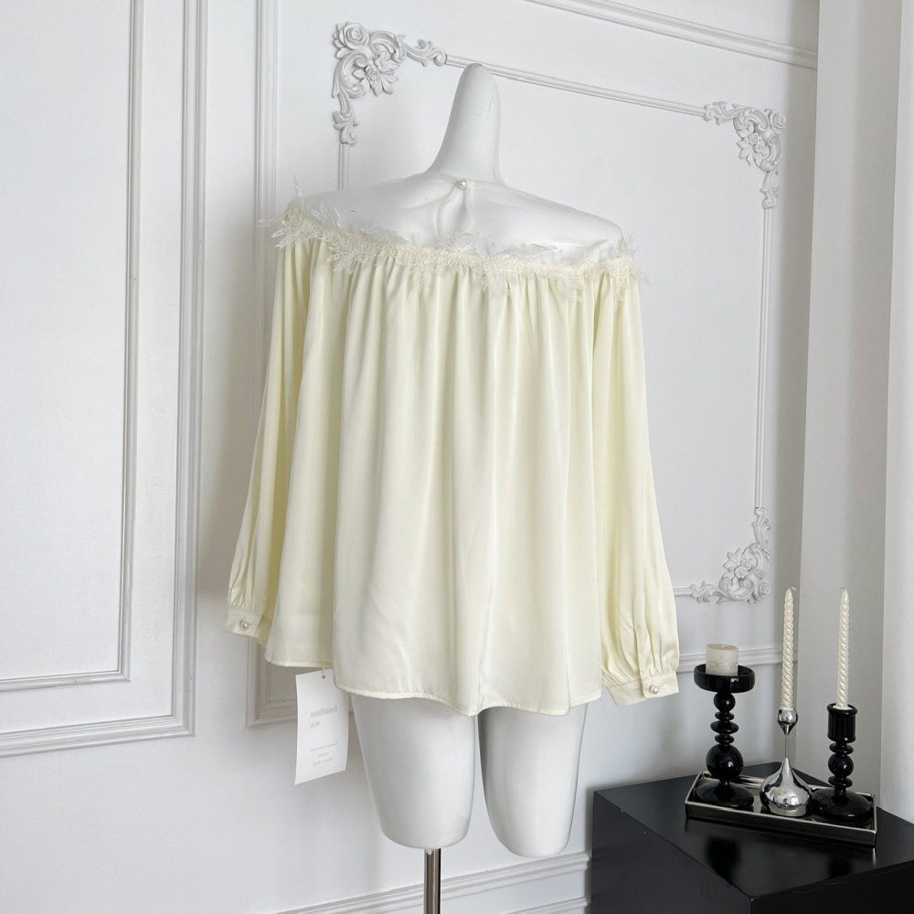 Temperament autumn shirt flat shoulder lace tops for women