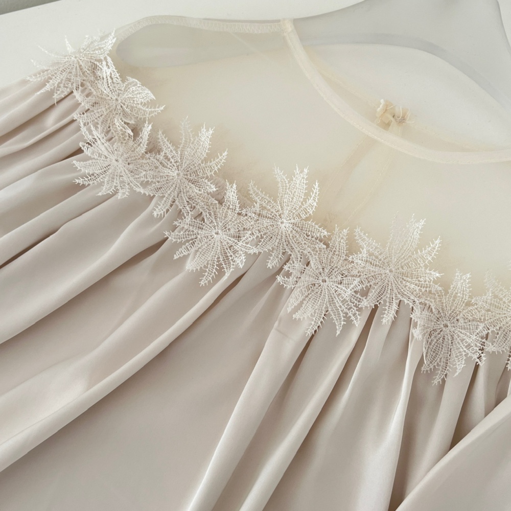 Temperament autumn shirt flat shoulder lace tops for women