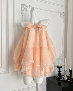 Summer autumn slim tops sweet splice lace short skirt a set