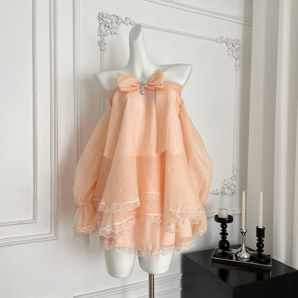 Summer autumn slim tops sweet splice lace short skirt a set