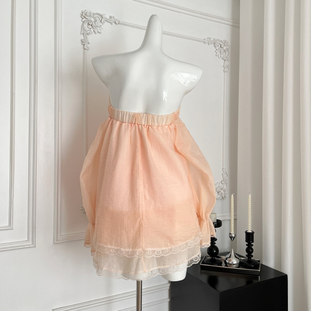 Summer autumn slim tops sweet splice lace short skirt a set