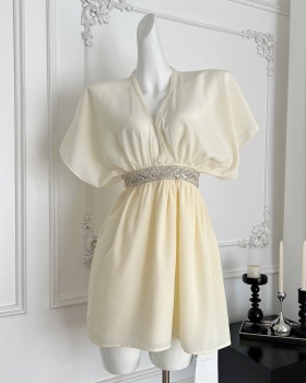 V-neck beading elegant temperament dress for women