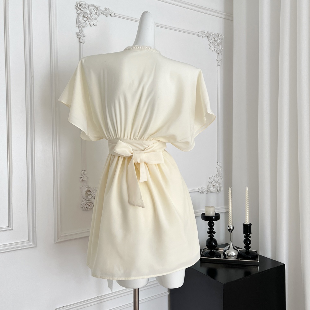 V-neck beading elegant temperament dress for women