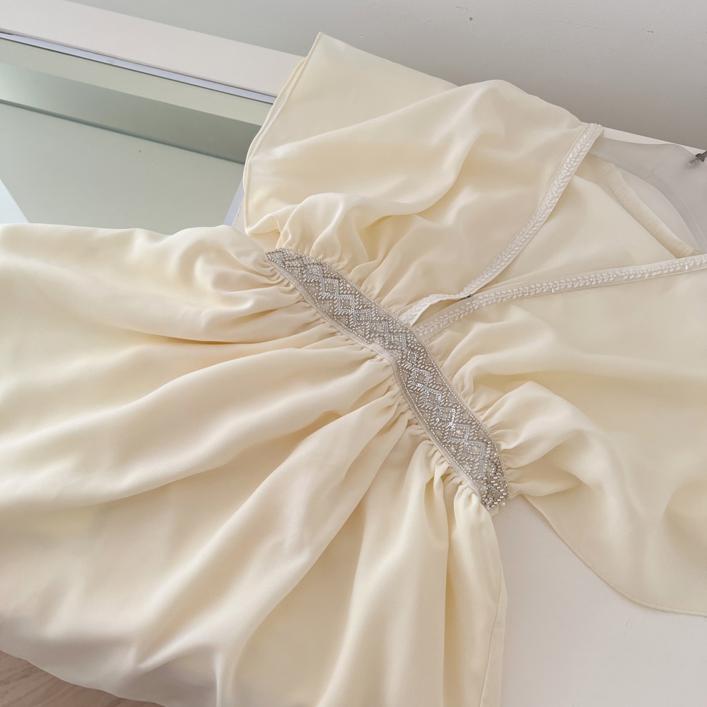 V-neck beading elegant temperament dress for women