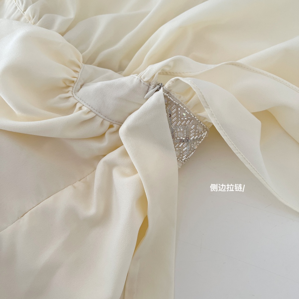 V-neck beading elegant temperament dress for women
