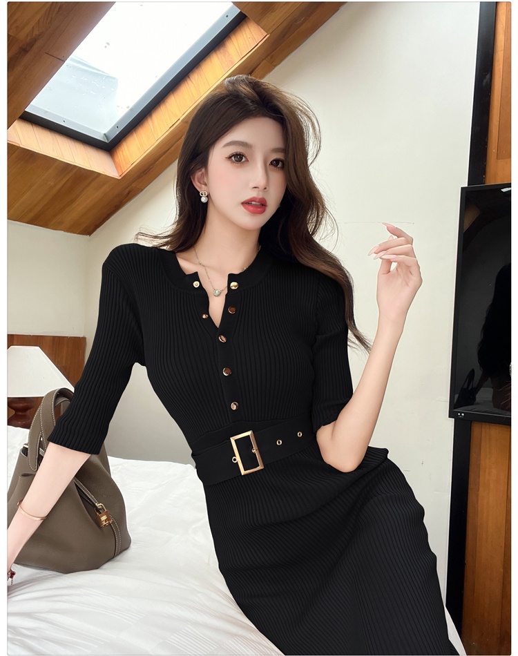 Pinched waist dress with belt long dress for women