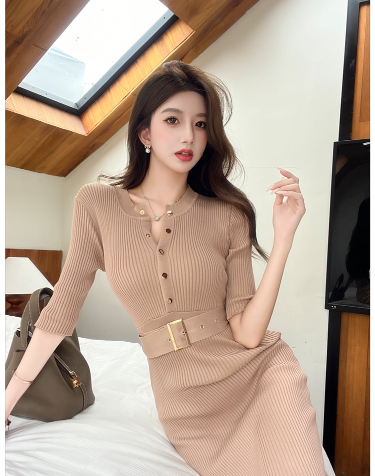 Pinched waist dress with belt long dress for women