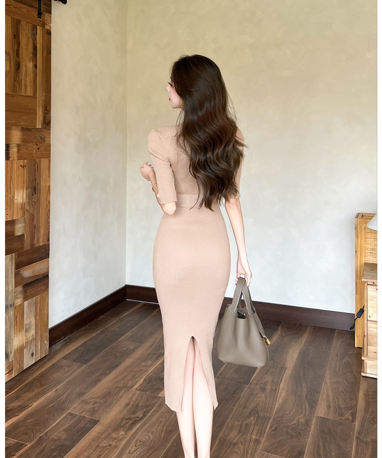 Pinched waist dress with belt long dress for women