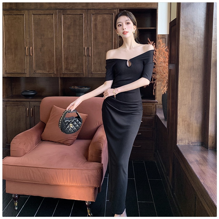 V-neck pinched waist sexy dress slim cozy long dress