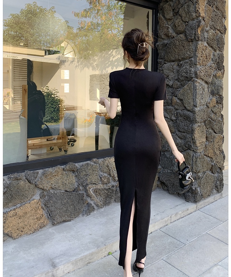 V-neck pinched waist sexy dress slim cozy long dress