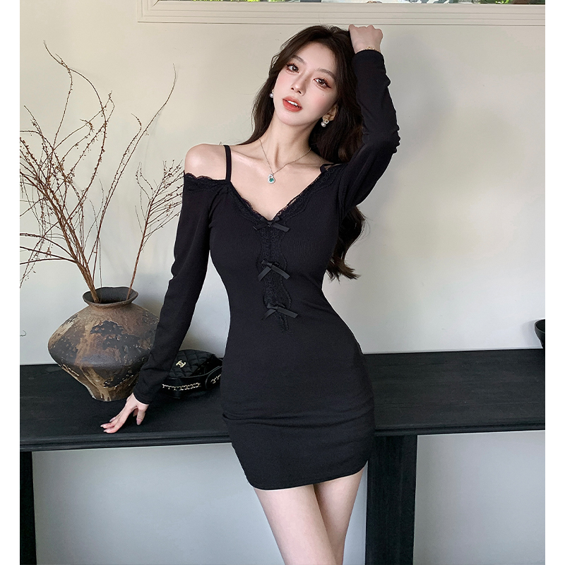 Autumn enticement T-back package hip lace dress for women