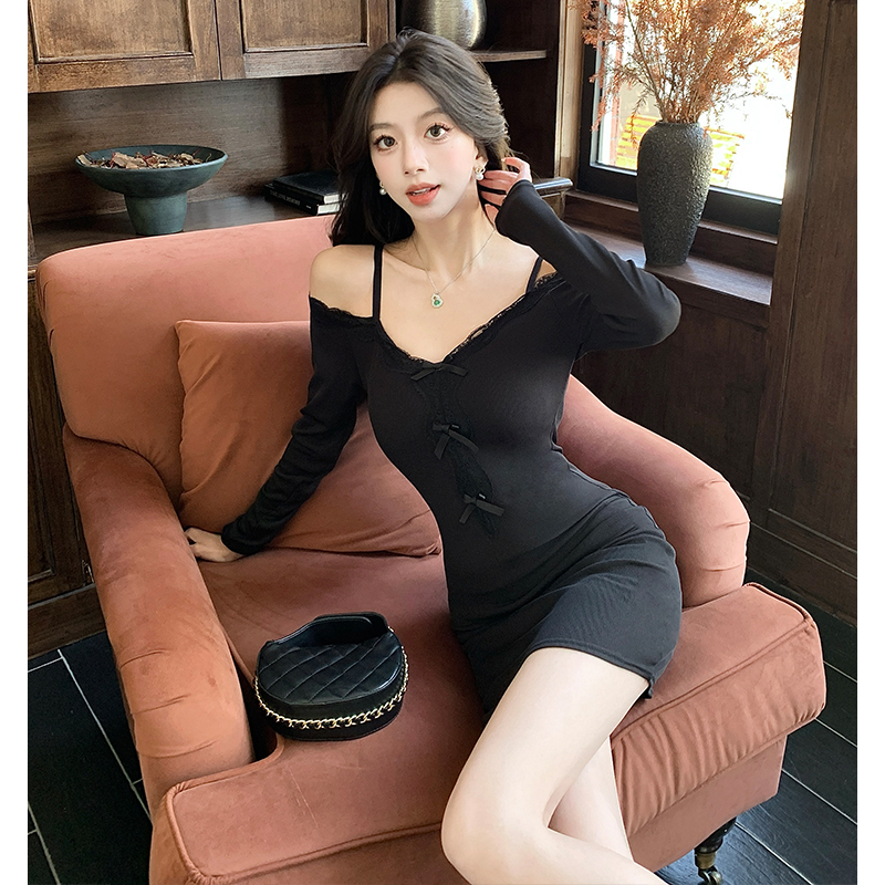 Autumn enticement T-back package hip lace dress for women