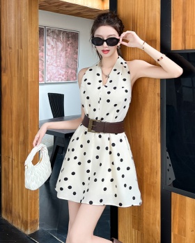 Retro sleeveless A-line dress halter summer T-back