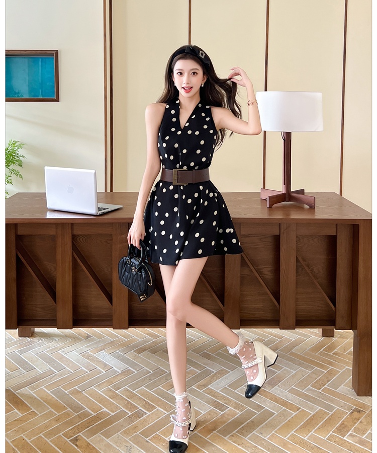 Retro sleeveless A-line dress halter summer T-back