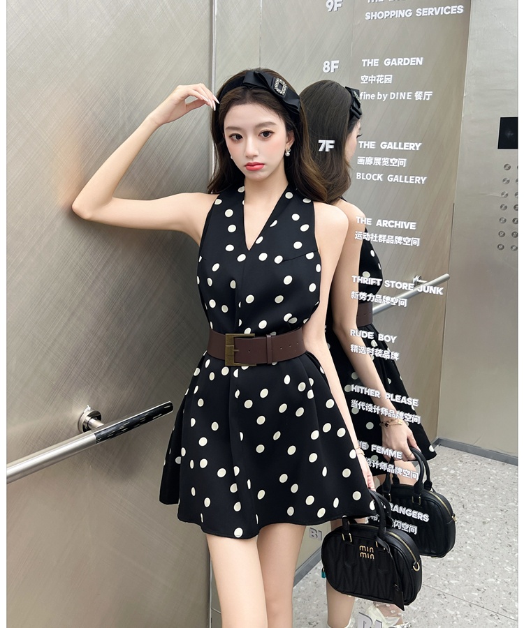 Retro sleeveless A-line dress halter summer T-back