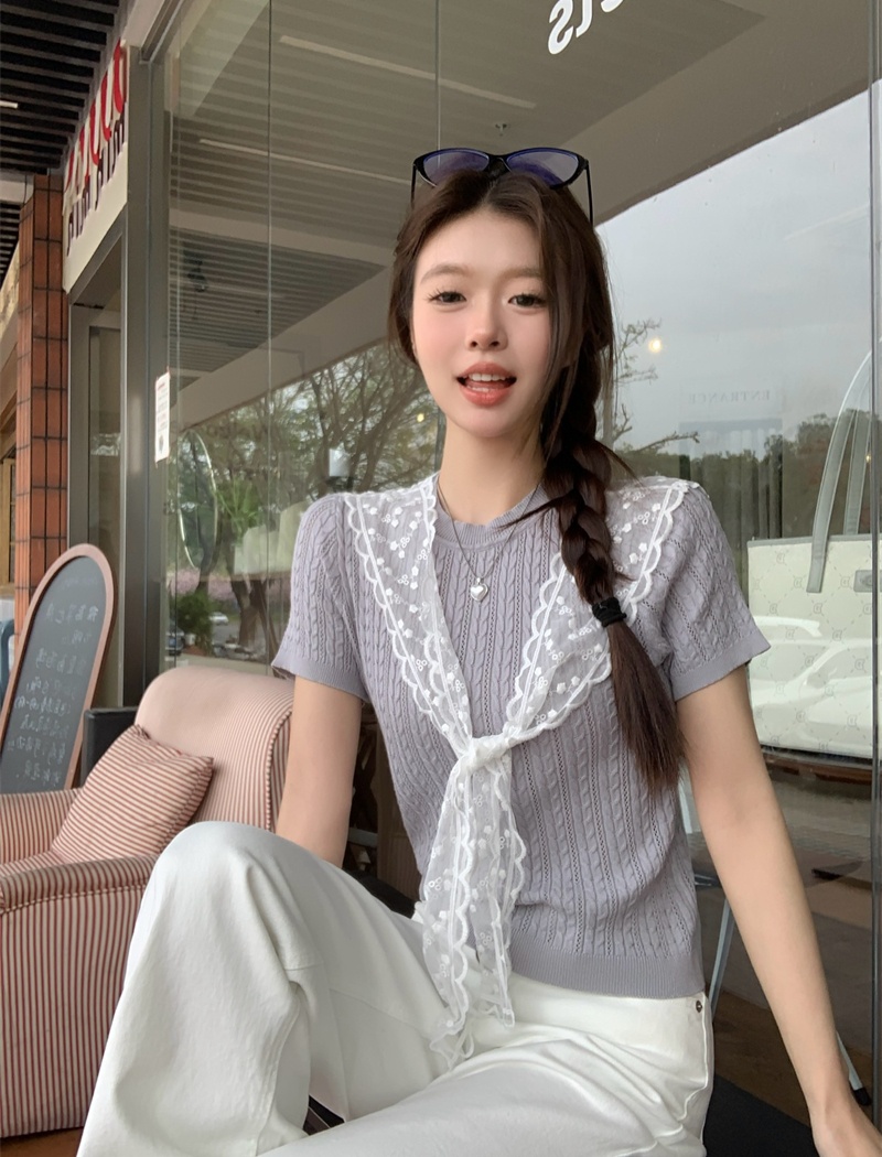 Temperament short sleeve sweater slim Korean style tops